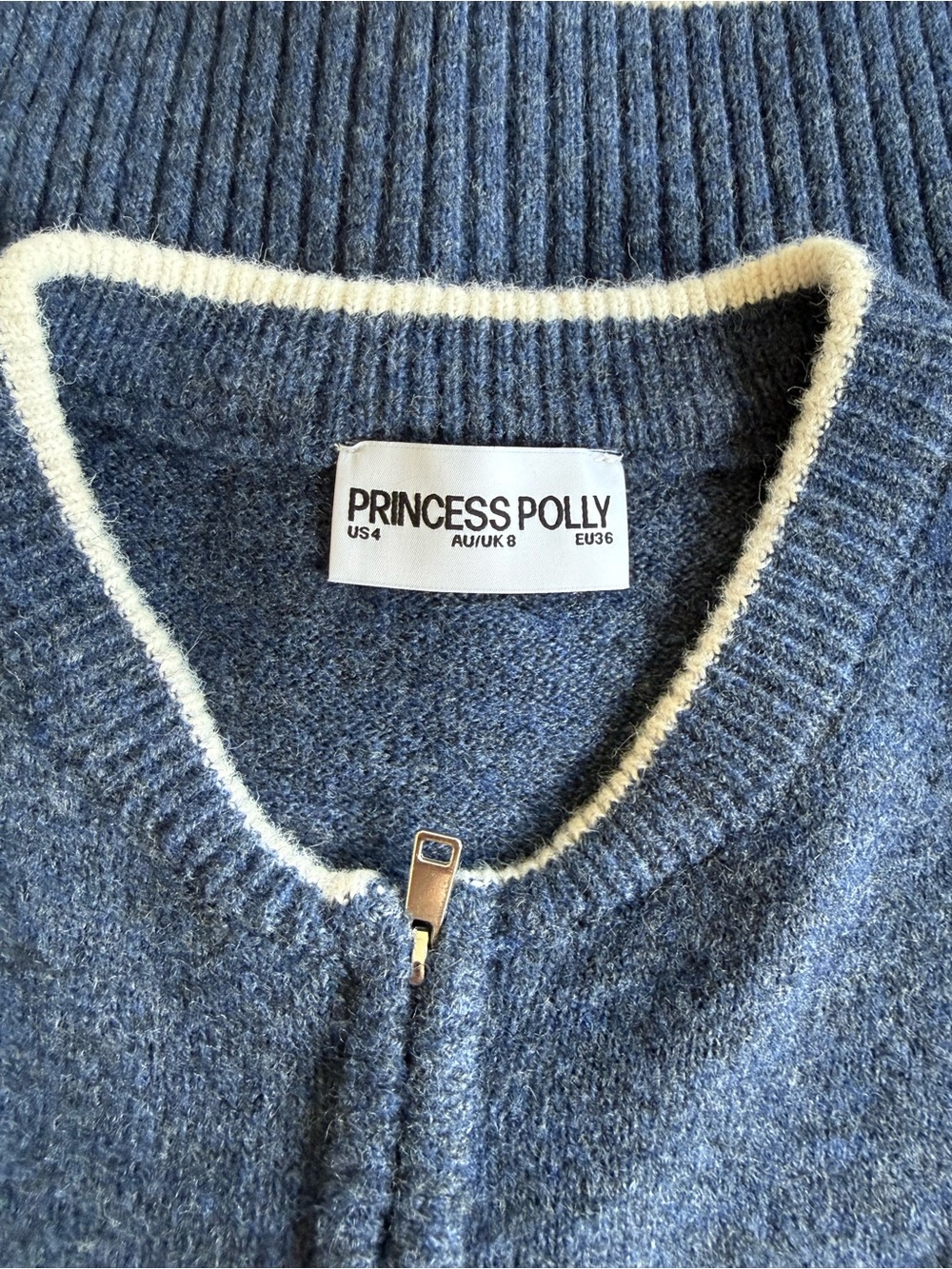 Princess Polly Navy Zip-Front Crew Sweater with White Trim - Picture 8 of 8